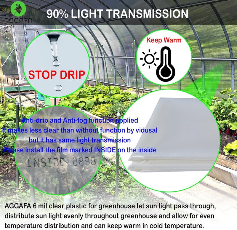 AGGAFA 6 mil (12ft x 25ft) 100% Virgin Material. 5Layers Advanced Extrusion Technology for UV Protection, Anti-drip, Anti-Fog, Thermal and Strength. 4Years Lifetime UV Resistant Greenhouse Plastic - Image 3